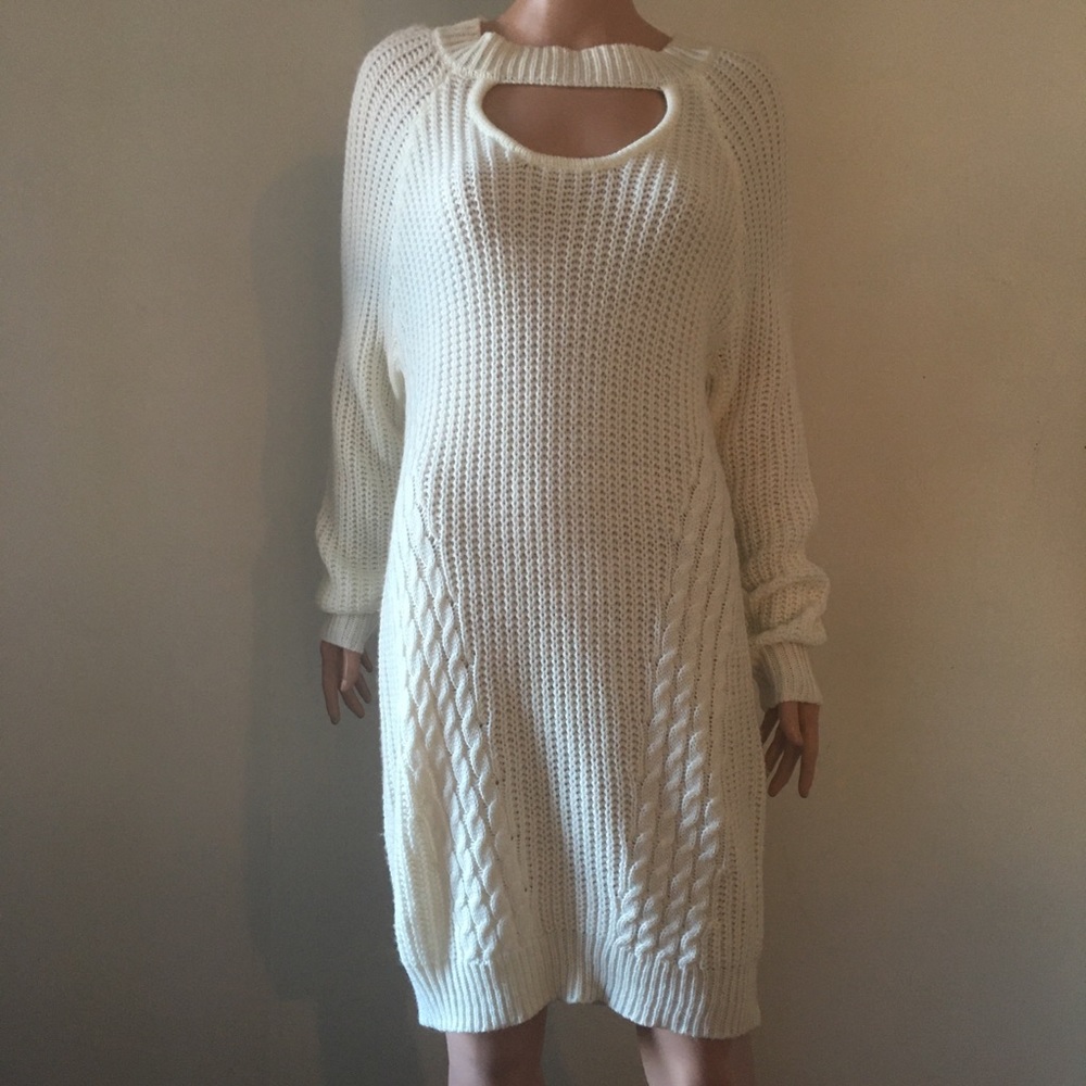 White sweater long sleeve dress